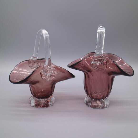 Other - Pair of (2) Amethyst Purple Glass Baskets | Art Glass | Mid Century Decor MCM